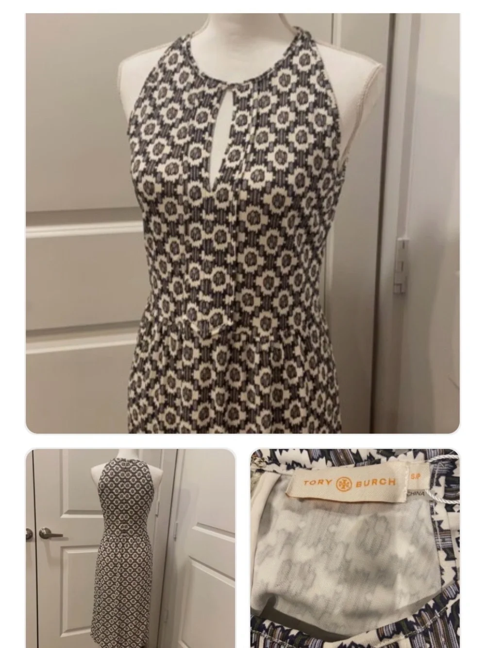 Tory Burch Navy and White Sleeveless Maxi Dress